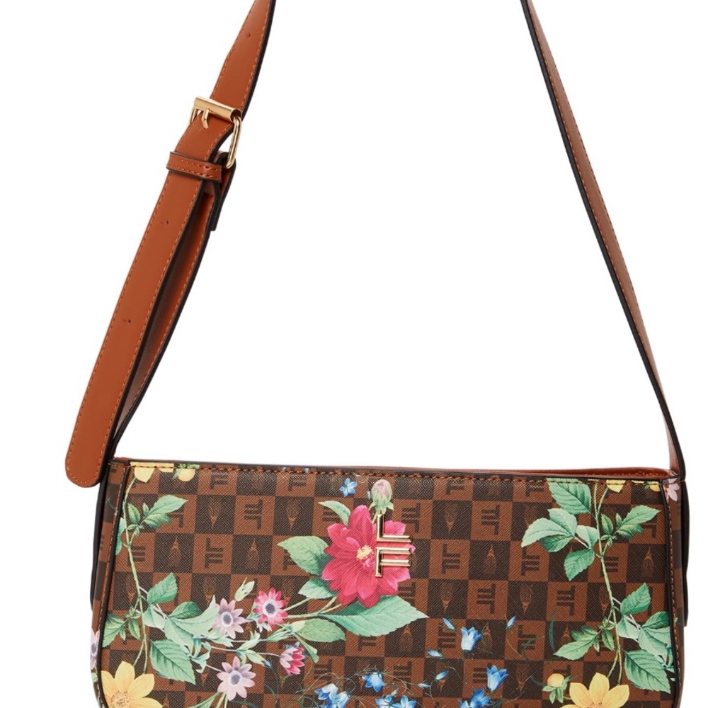 London Fog Floral Brown Shoulder Bag